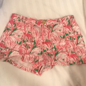 Lilly Pulitzer pink and green flamingo shorts
